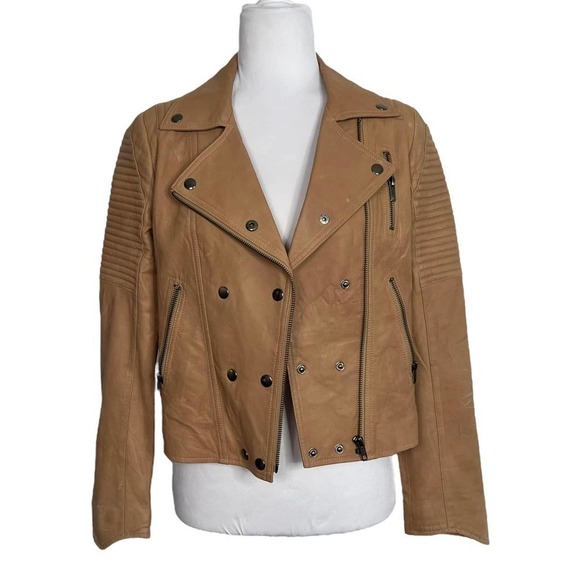FIRTH Lamb's Leather Jacket Tan Moto Size‎ S - Picture 3 of 14